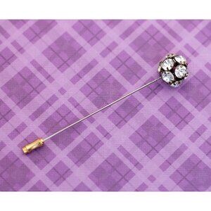 Vintage Rhinestone Sphere Silver Tone Hat Pin - V19